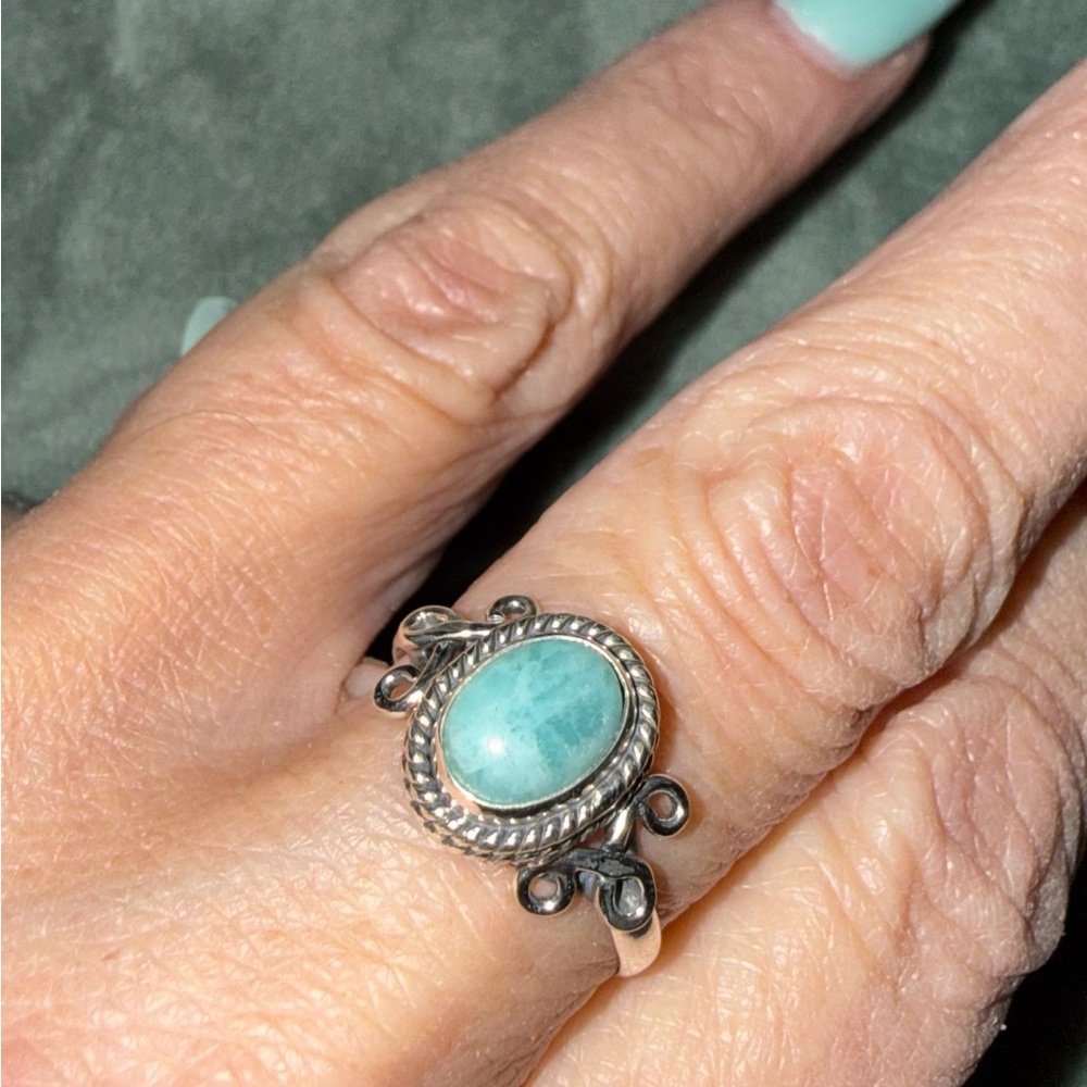 Sterling Silver Turquoise Oval Statement Ring - B… - image 1